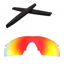Walleva Mr Shield Polarized Fire Red Replacement Lenses with Black Earsocks for Oakley M Frame Strike Sunglasses